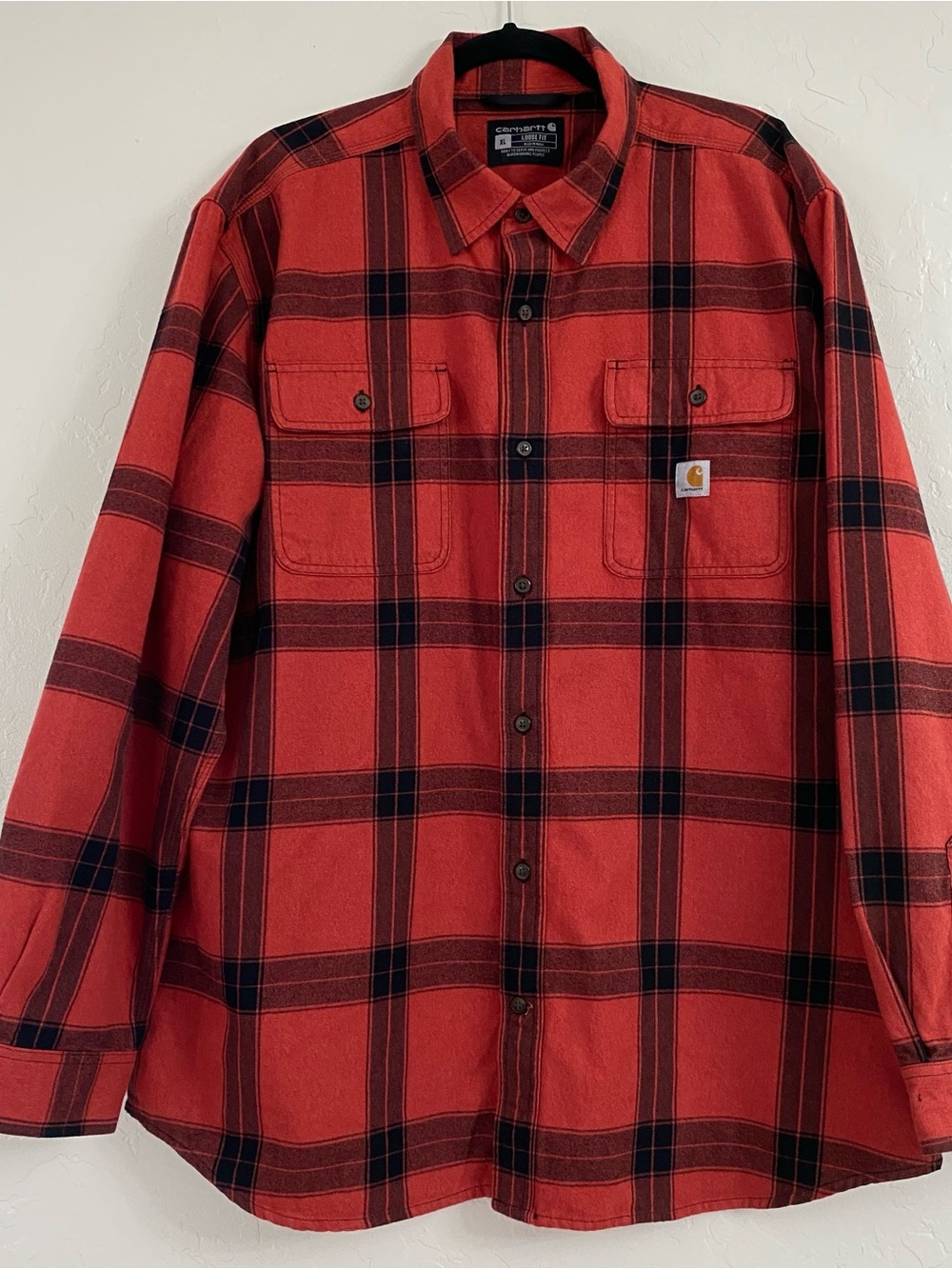 XL Carhartt Long sleeve Flannel Jacket TW4451-M Loose Fit 100% Cotton Red Plaid - Picture 2 of 10